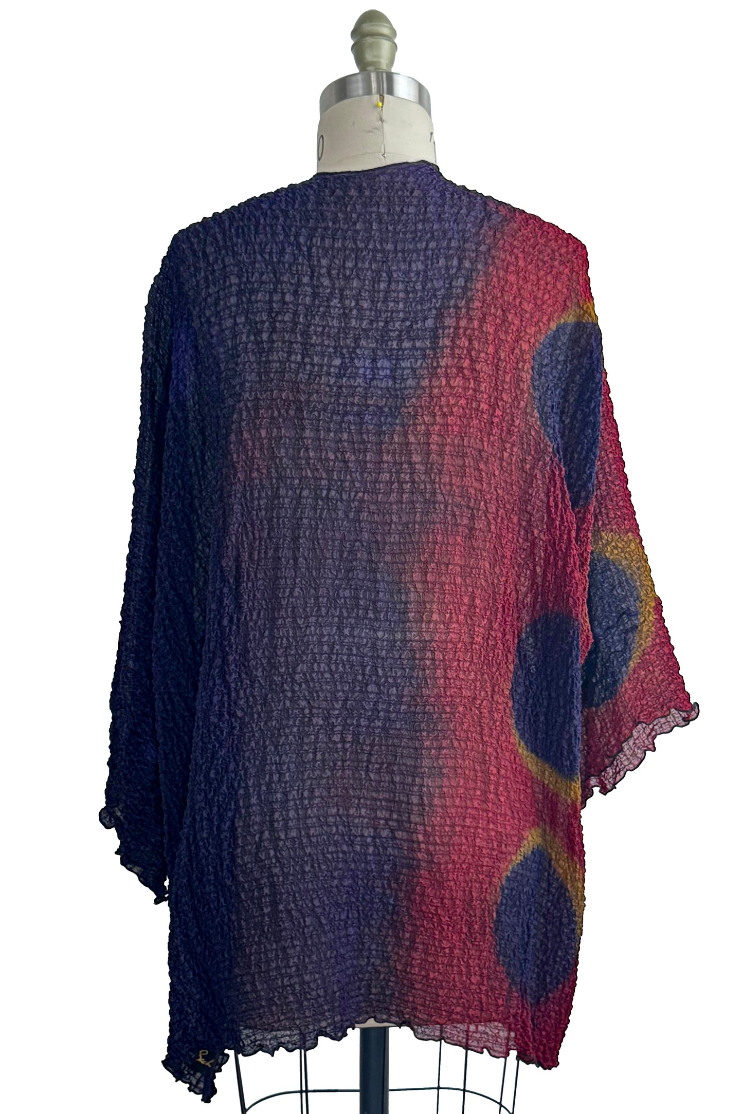 Lundy Duster in Waffle Silk - Shibori Dye - Ink, Red & Olive