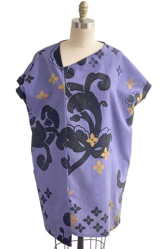Petra Tunic in Seersucker Cotton w/ Wallpaper Print - Purple, Black & Gold - Medium