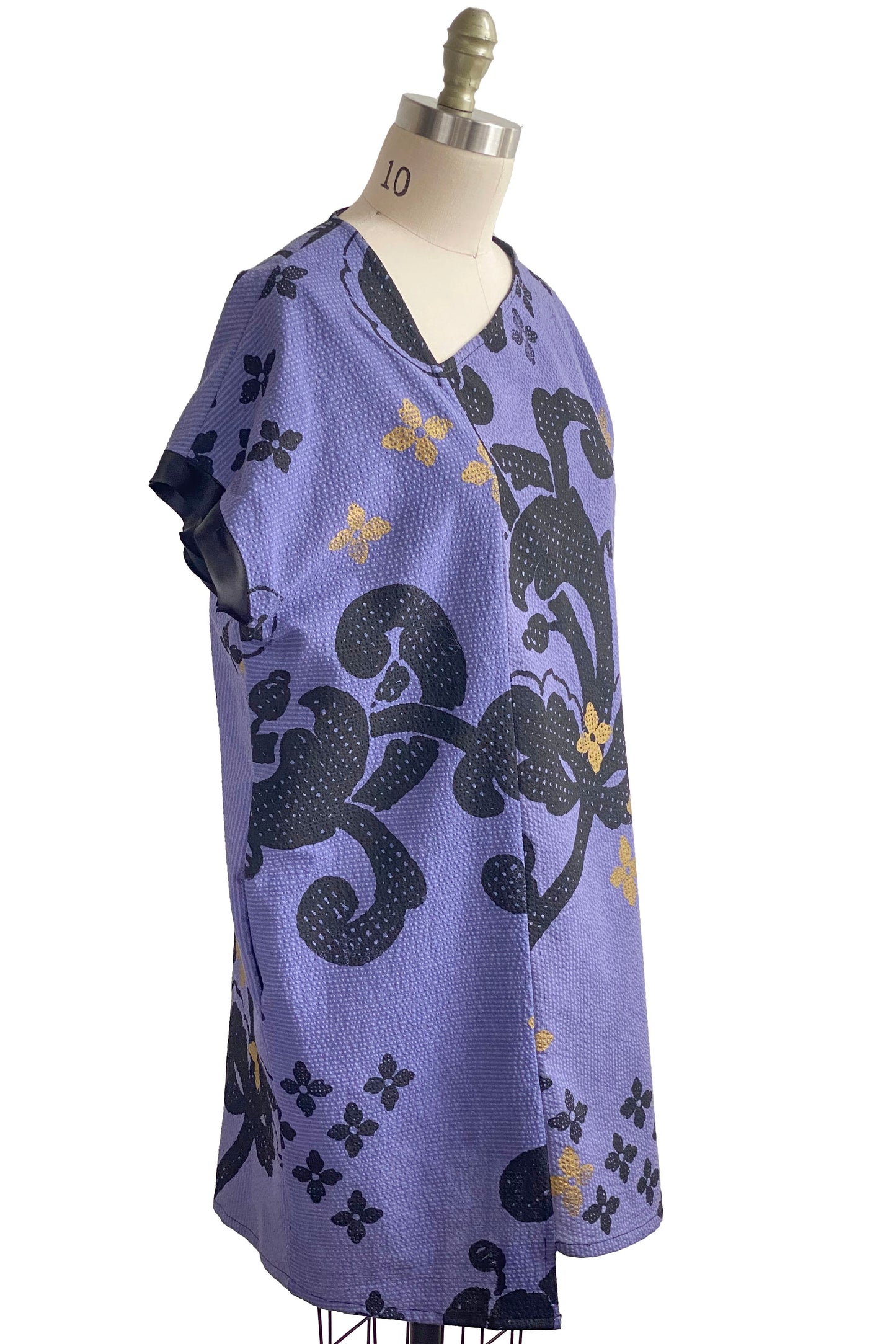 Petra Tunic in Seersucker Cotton w/ Wallpaper Print - Purple, Black & Gold - Medium