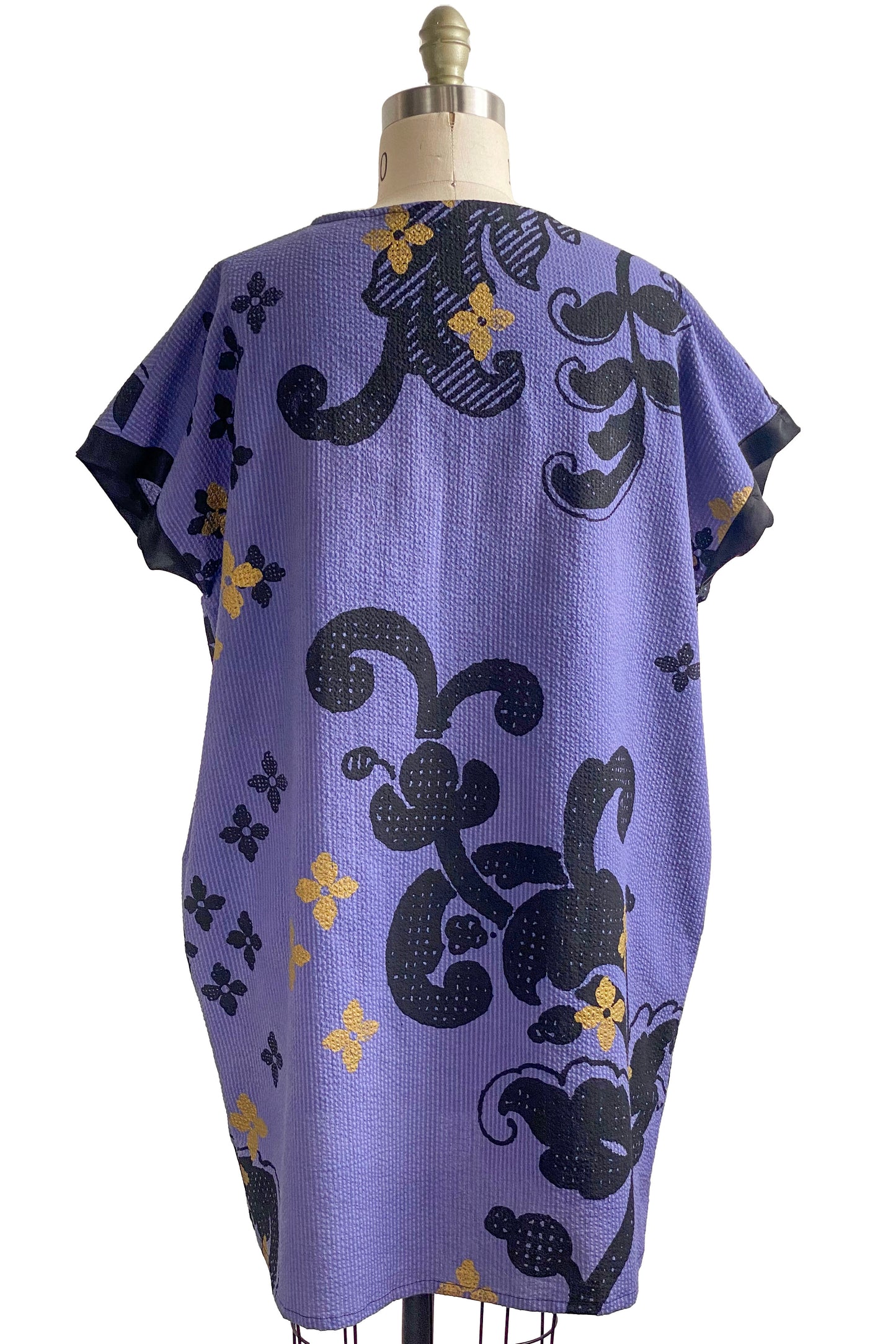 Petra Tunic in Seersucker Cotton w/ Wallpaper Print - Purple, Black & Gold - Medium