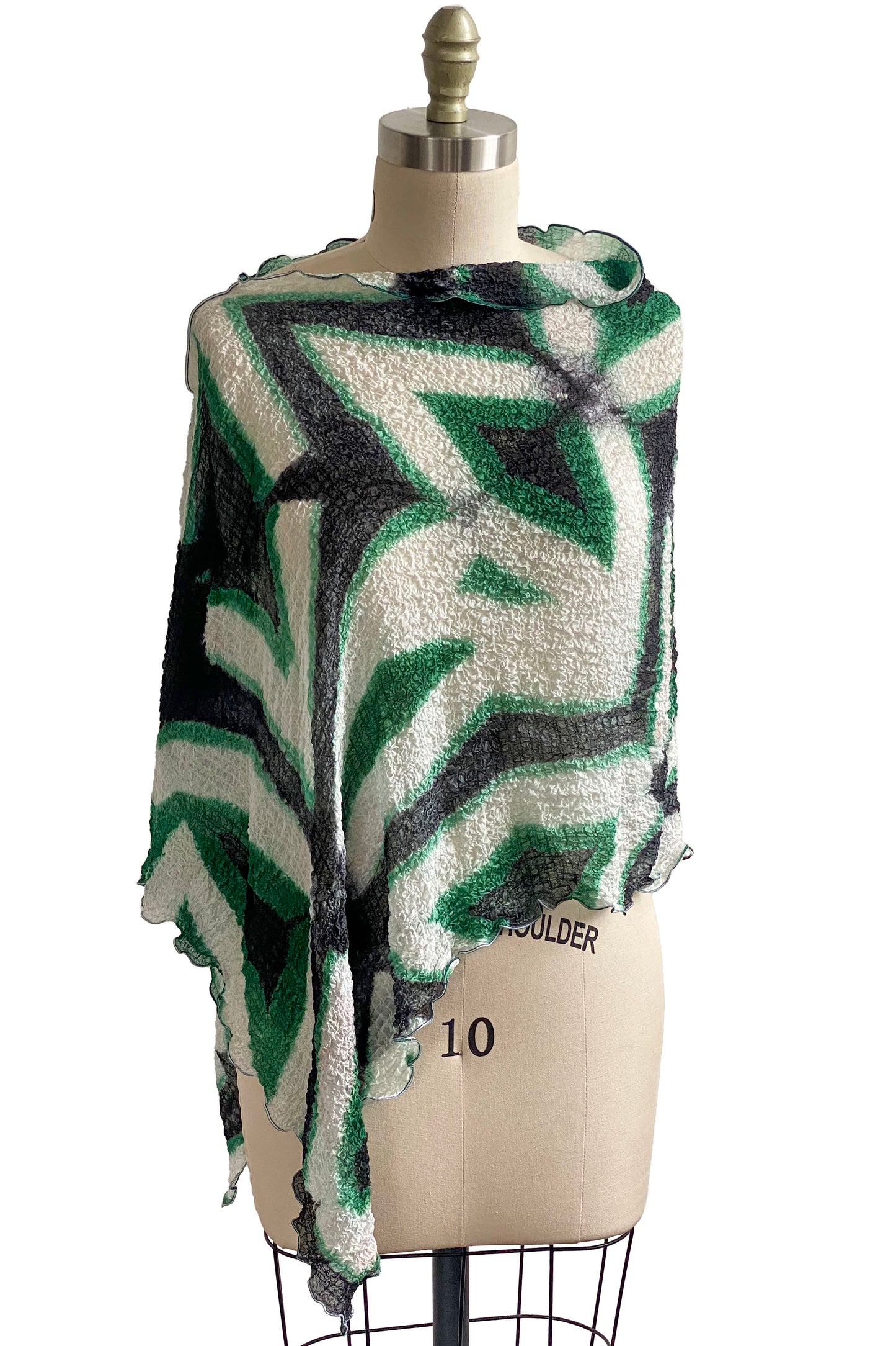 Waffle Silk Layover w/ Itajime Dye - Green, Black & White