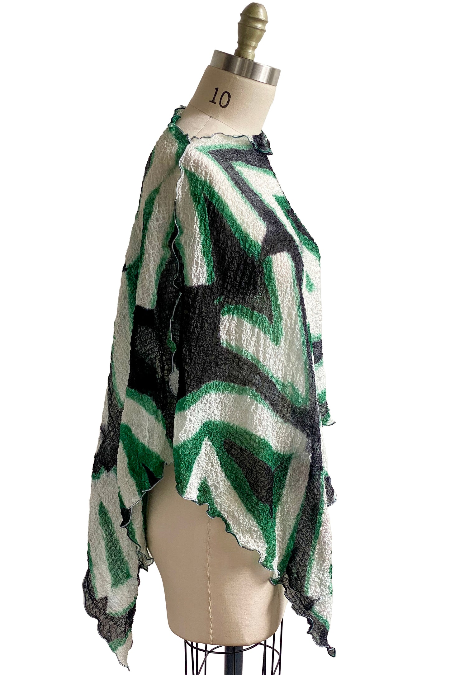 Waffle Silk Layover w/ Itajime Dye - Green, Black & White