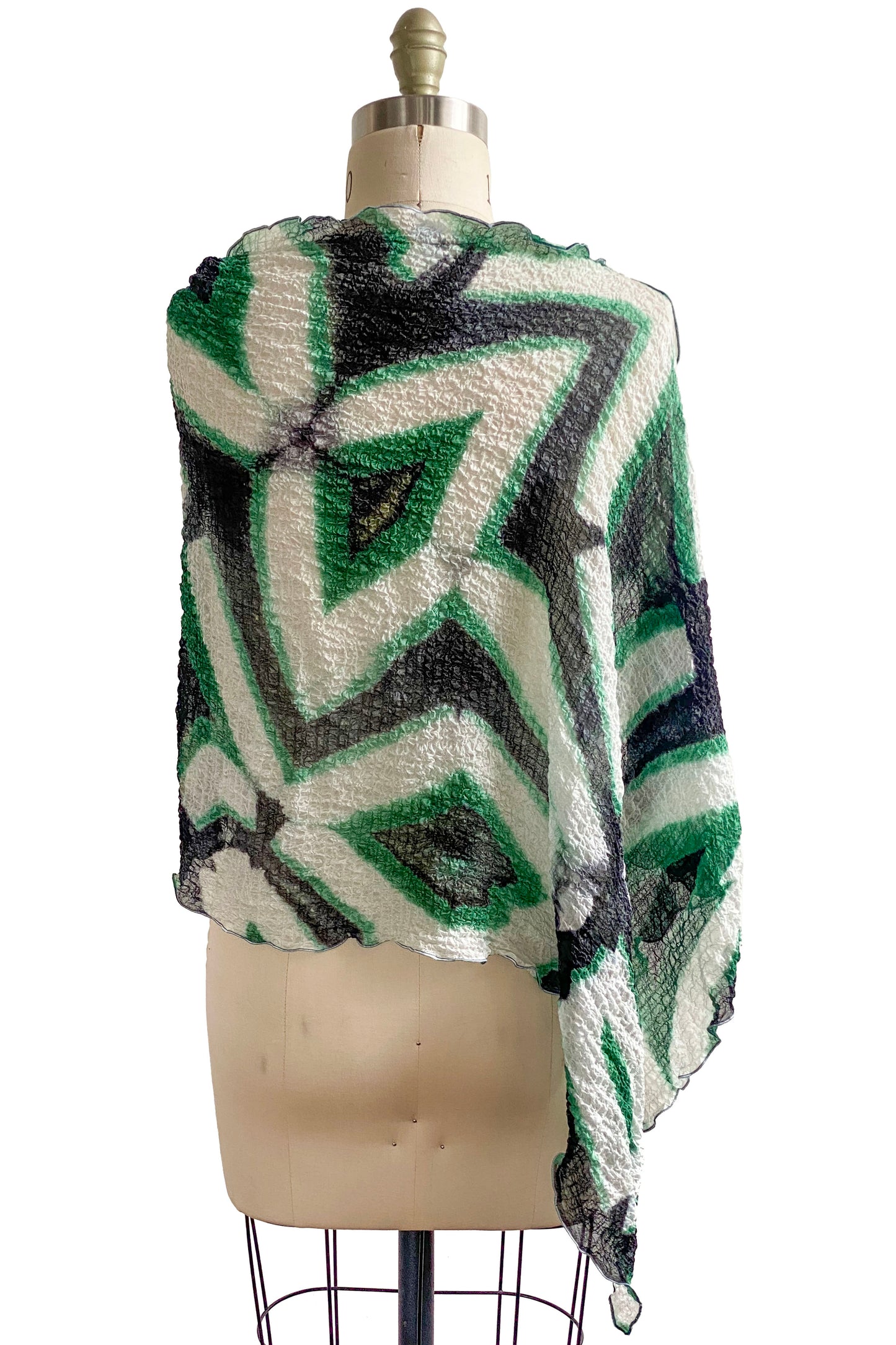 Waffle Silk Layover w/ Itajime Dye - Green, Black & White