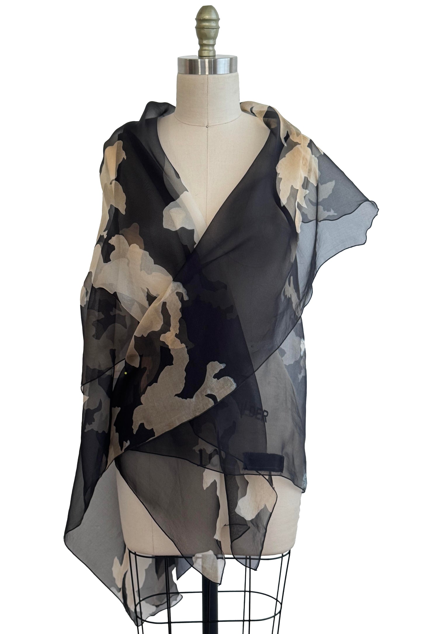 Asymmetrical Wrap Vest Organza - Azalea Print - Black & Natural