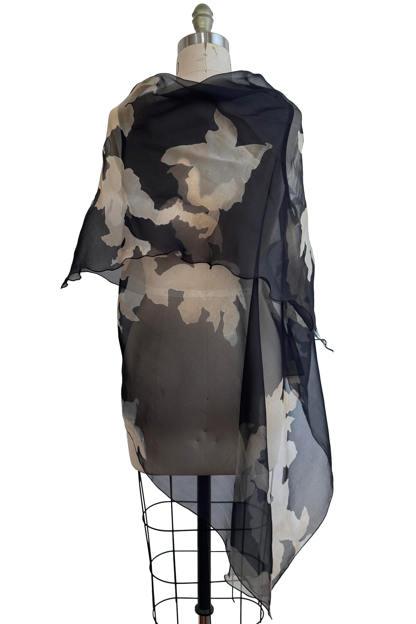 Asymmetrical Wrap Vest Organza - Azalea Print - Black & Natural