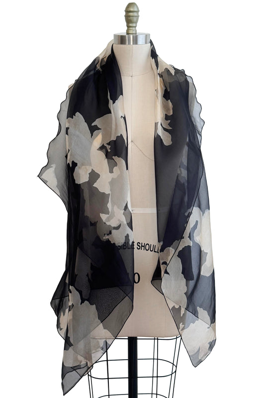 Asymmetrical Wrap Vest Organza - Azalea Print - Black & Natural