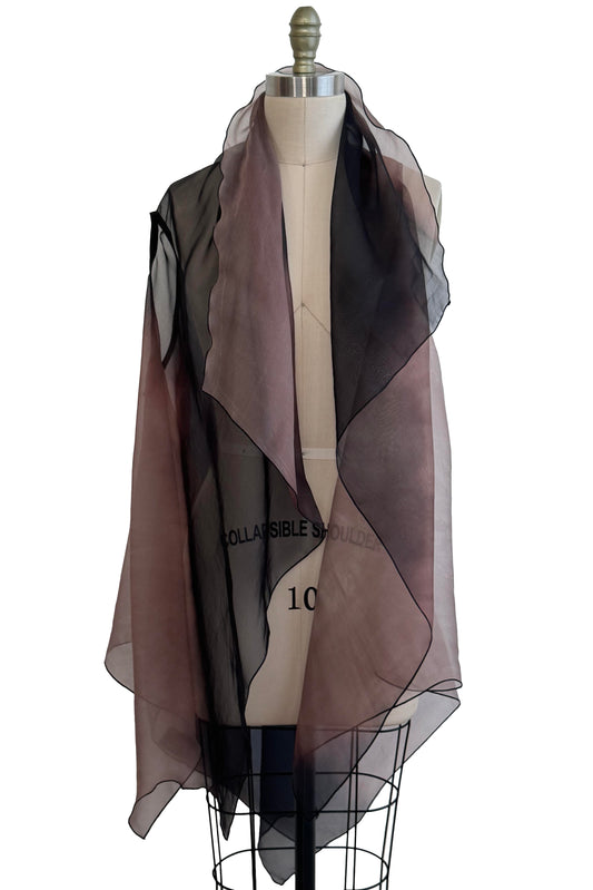 Asymmetrical Wrap Vest Organza - Black & Natural