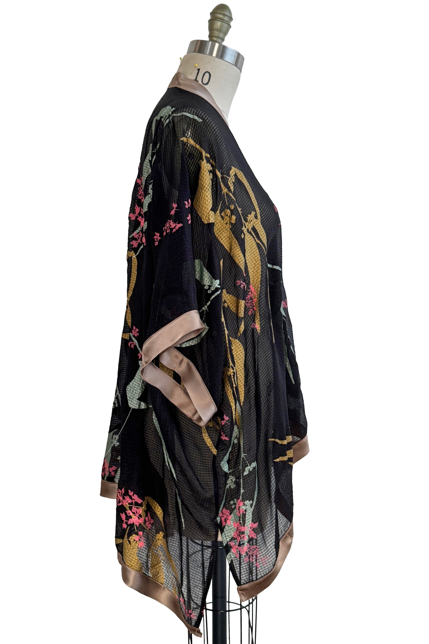 Lucianne Drape Seersucker Silk - Botanical Eucalyptus Print - Black