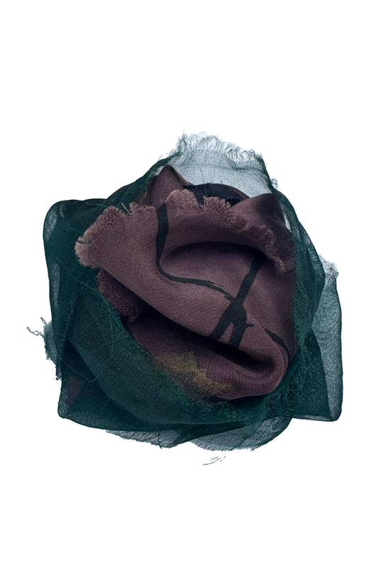 Silk Magnetic Floral Brooch - Dark Green & Mauve
