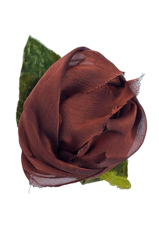 Silk Magnetic Floral Brooch - Rust