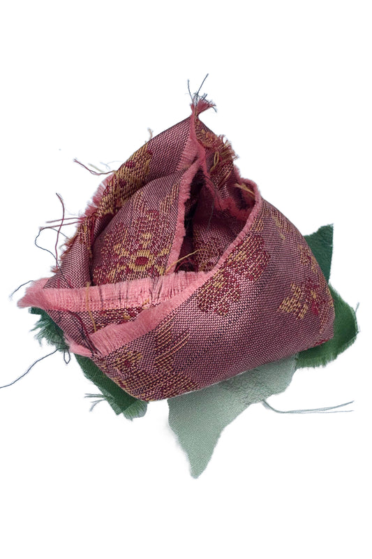 Silk Magnetic Floral Brooch - Pink Jacquard
