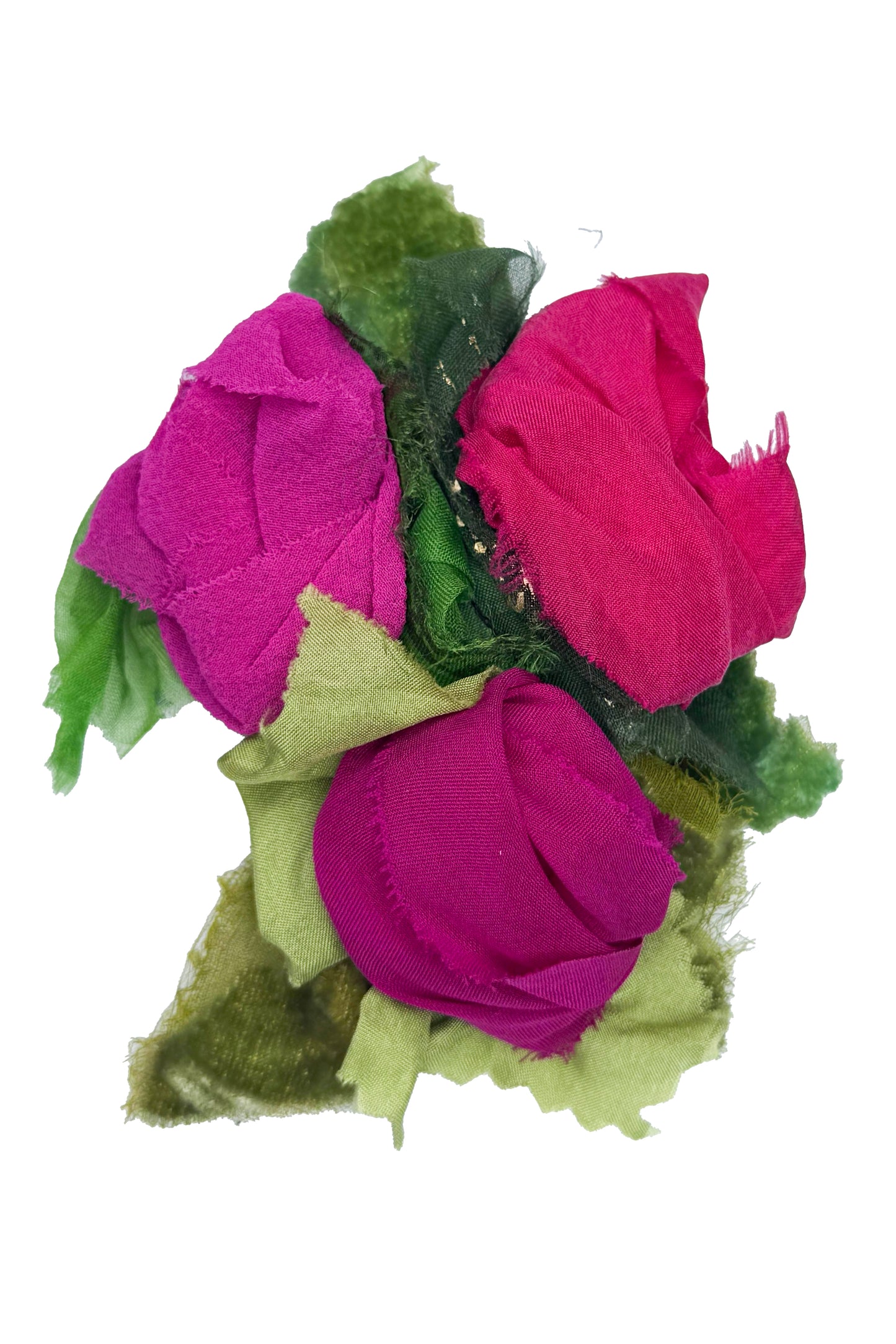 Silk Magnetic Floral Brooch - Tri-Rosette - Magenta & Fuschia