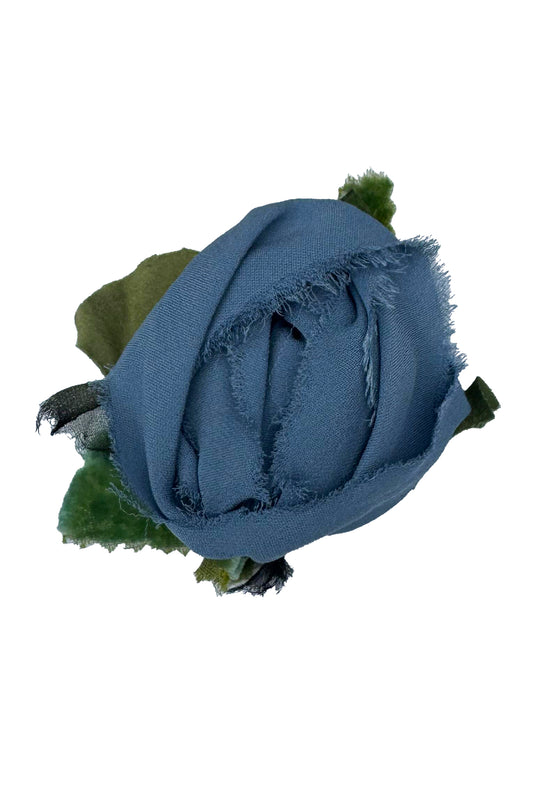 Silk & Velvet Magnetic Floral Brooch - Denim Blue