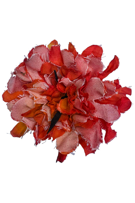 Magnetic Flower Brooch - Cotton - Red Orange