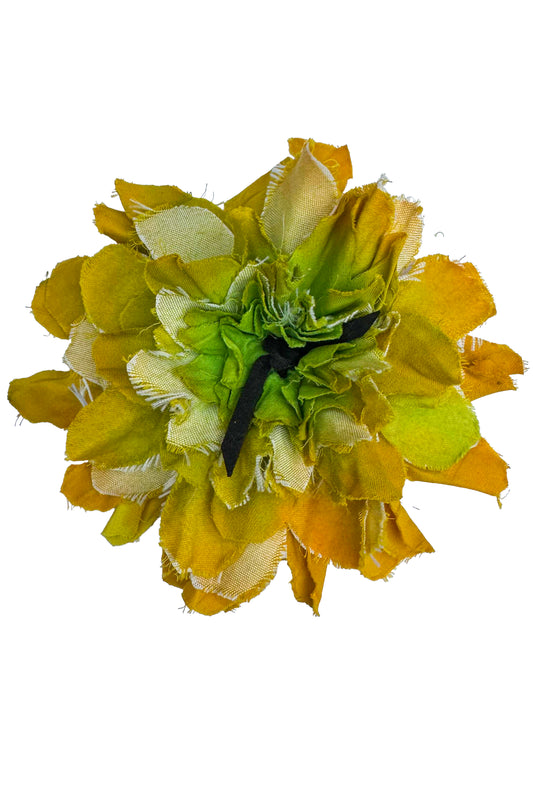 Magnetic Flower Brooch - Cotton - Yellow & Green