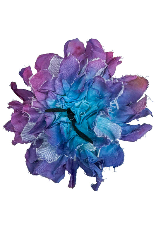 Magnetic Flower Brooch - Cotton - Blue, Turquoise & Purple