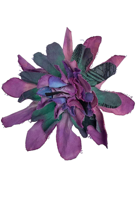 Magnetic Flower Brooch - Cotton - Purple & Dark Green