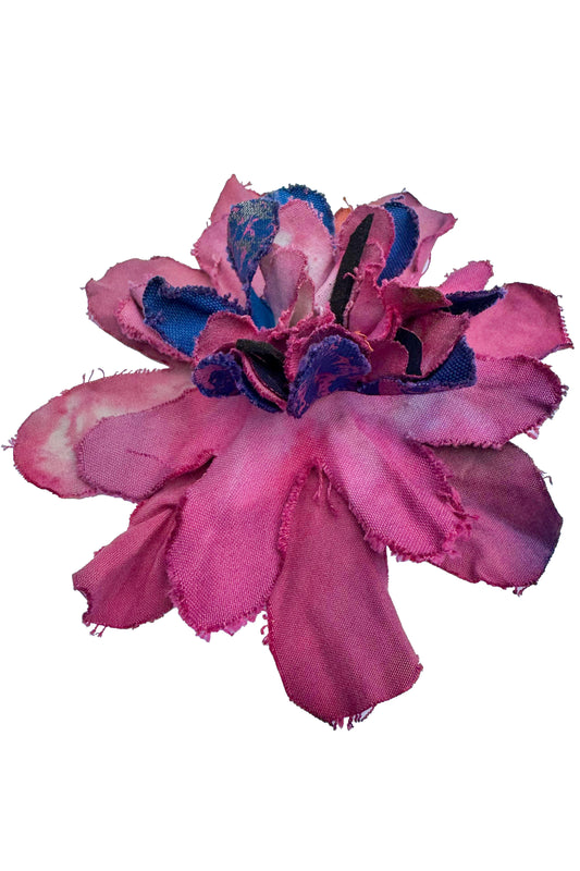 Magnetic Flower Brooch - Cotton - Pink & Blue