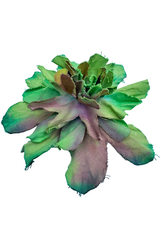 Magnetic Flower Brooch - Cotton - Bright Green & Purple