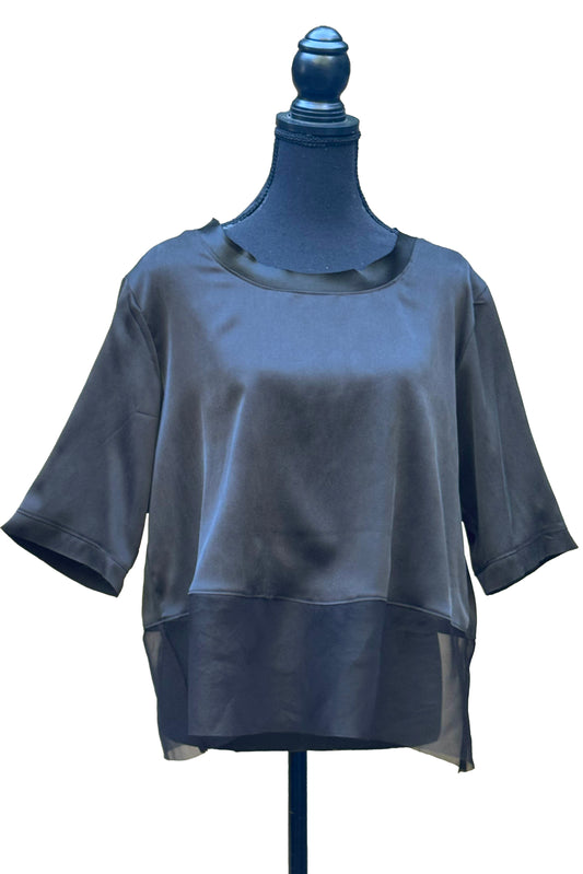 Marais Top in Stretch Silk - Black - Large