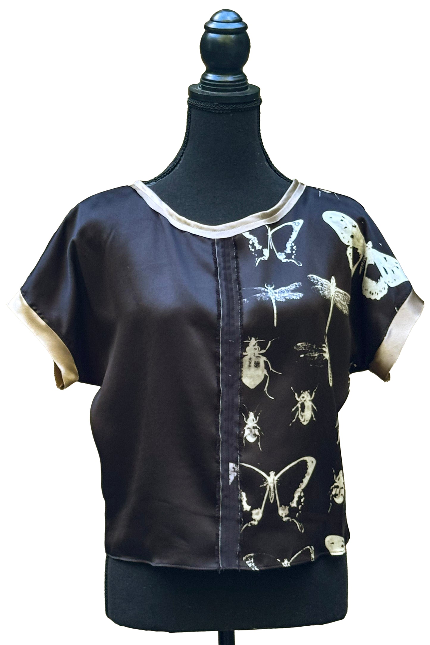 Jen Top - Silk Charmeuse - Bug Print - Black & Natural - Medium