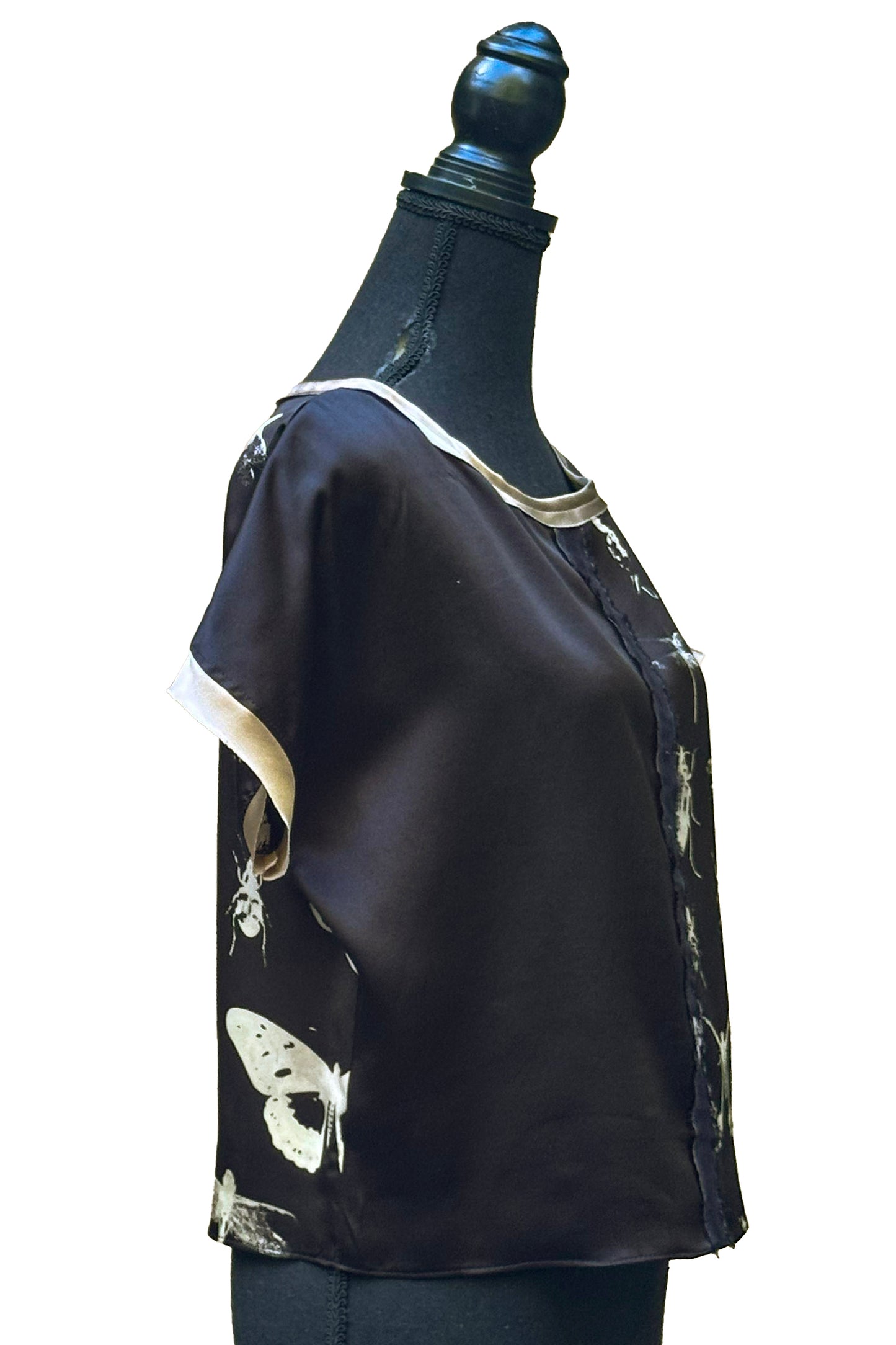 Jen Top - Silk Charmeuse - Bug Print - Black & Natural - Medium