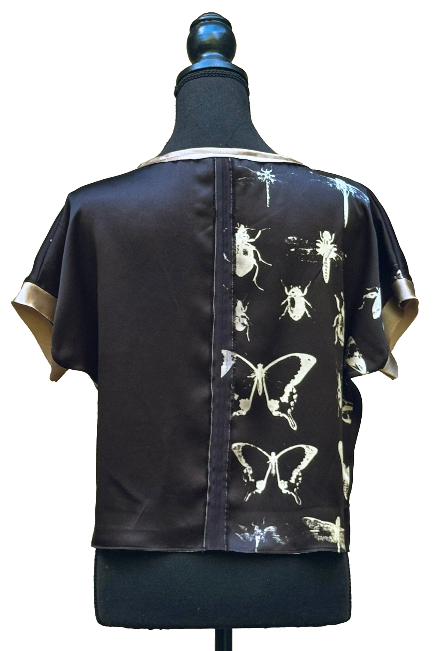 Jen Top - Silk Charmeuse - Bug Print - Black & Natural - Medium