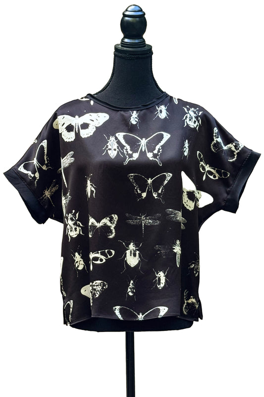 Jen Top - Silk - Bug Print - Black & Natural - Small