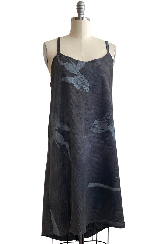 Pigalle Dress Mini in Cotton w/ Tulip Print - Charcoal & Silver - Large