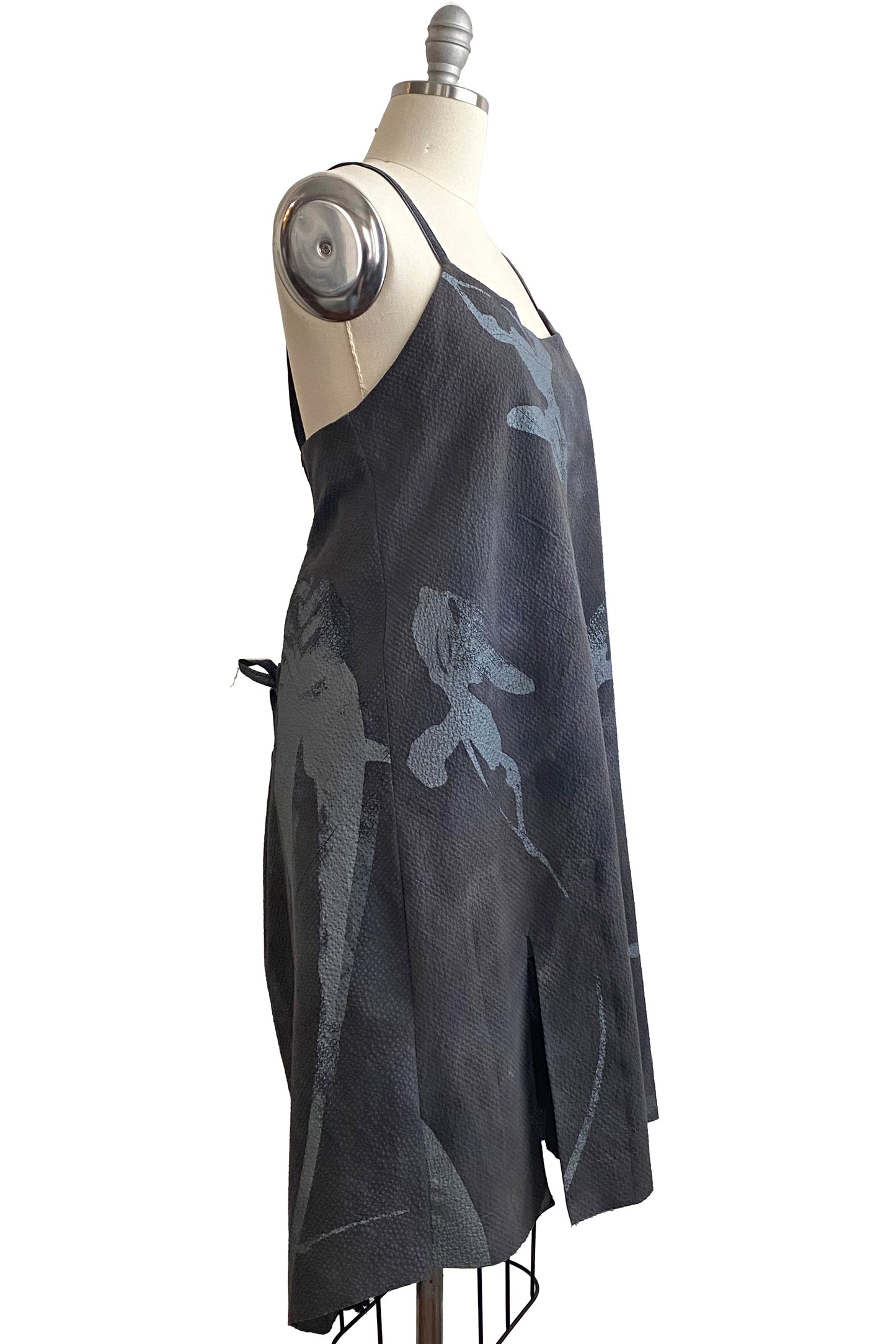 Pigalle Dress Mini in Cotton w/ Tulip Print - Charcoal & Silver - Large