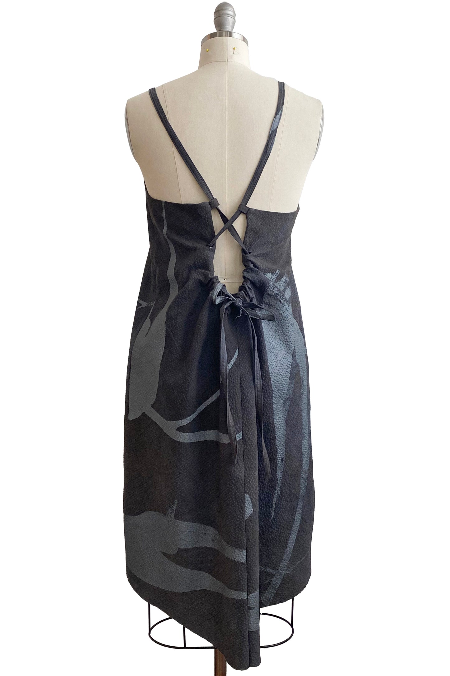 Pigalle Dress Mini in Cotton w/ Tulip Print - Charcoal & Silver - Large