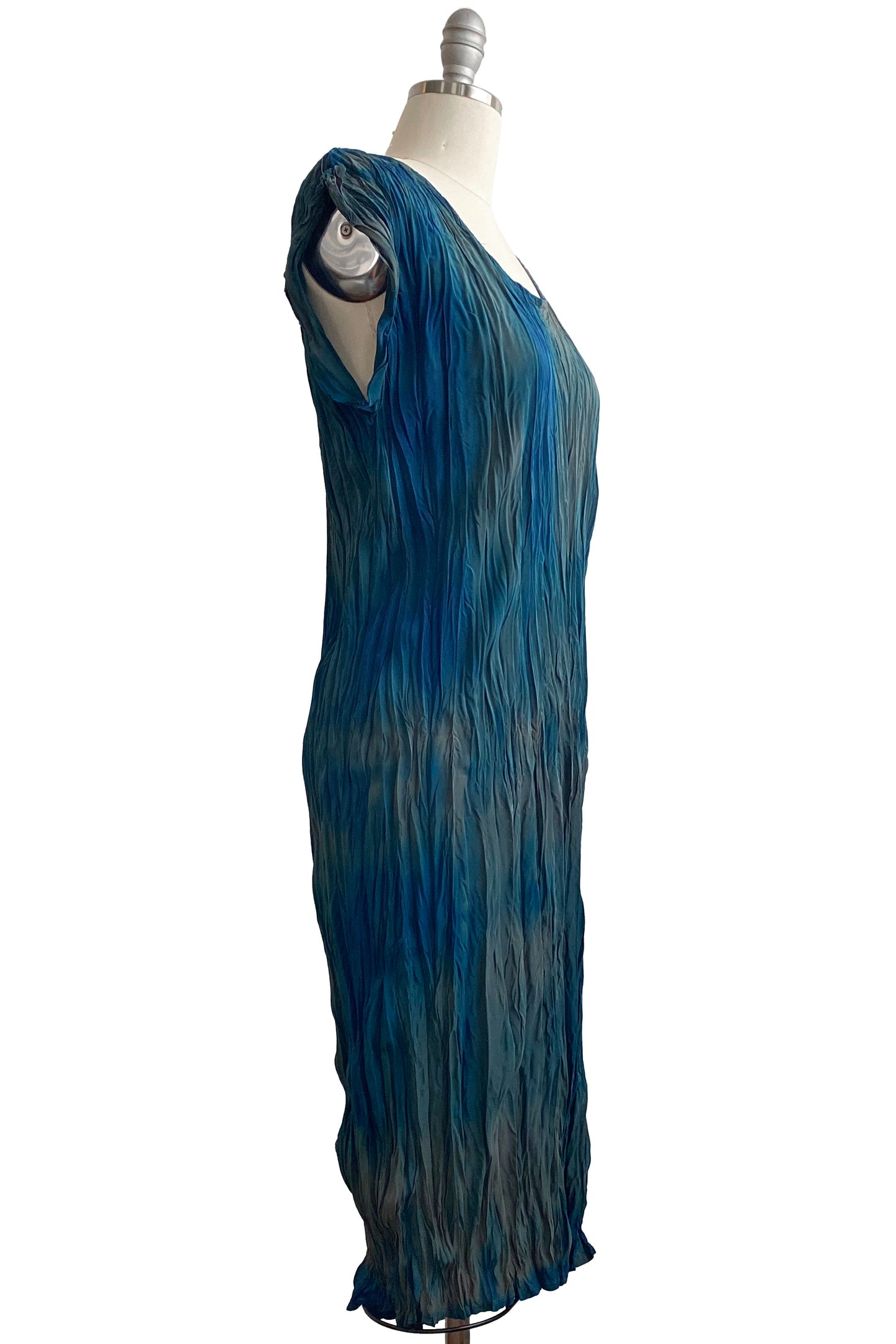 Crinkle Tea Dress - Medium - Blue & Olive - Medium