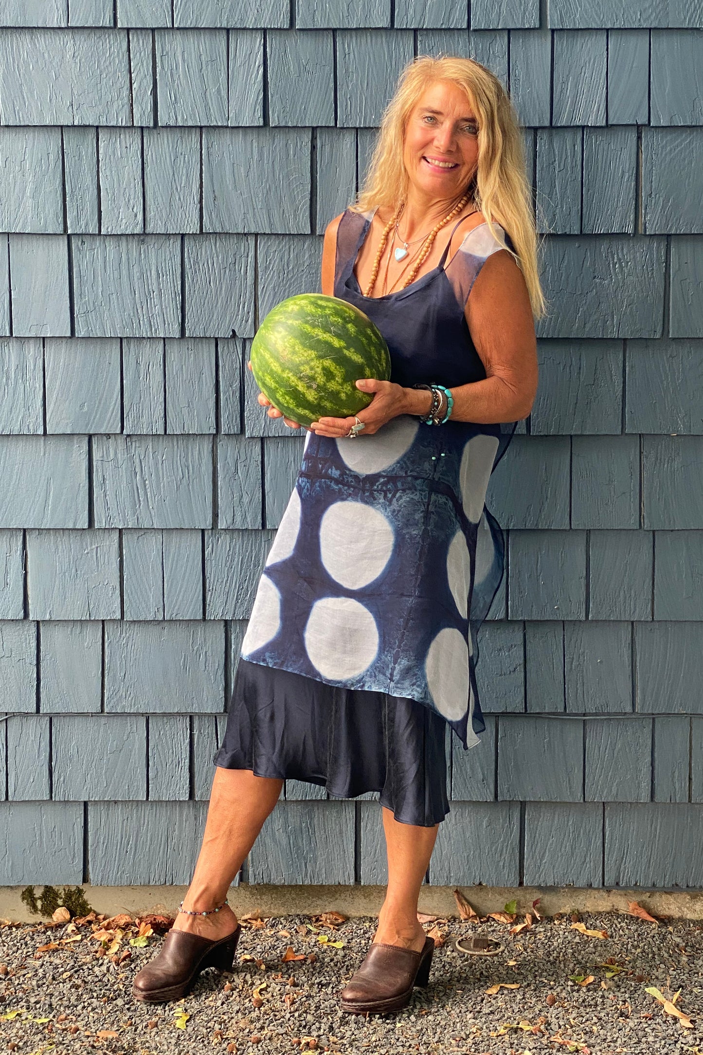 Apron Dress in Silk Organza | Shibori Dye - Green, Orange & Black
