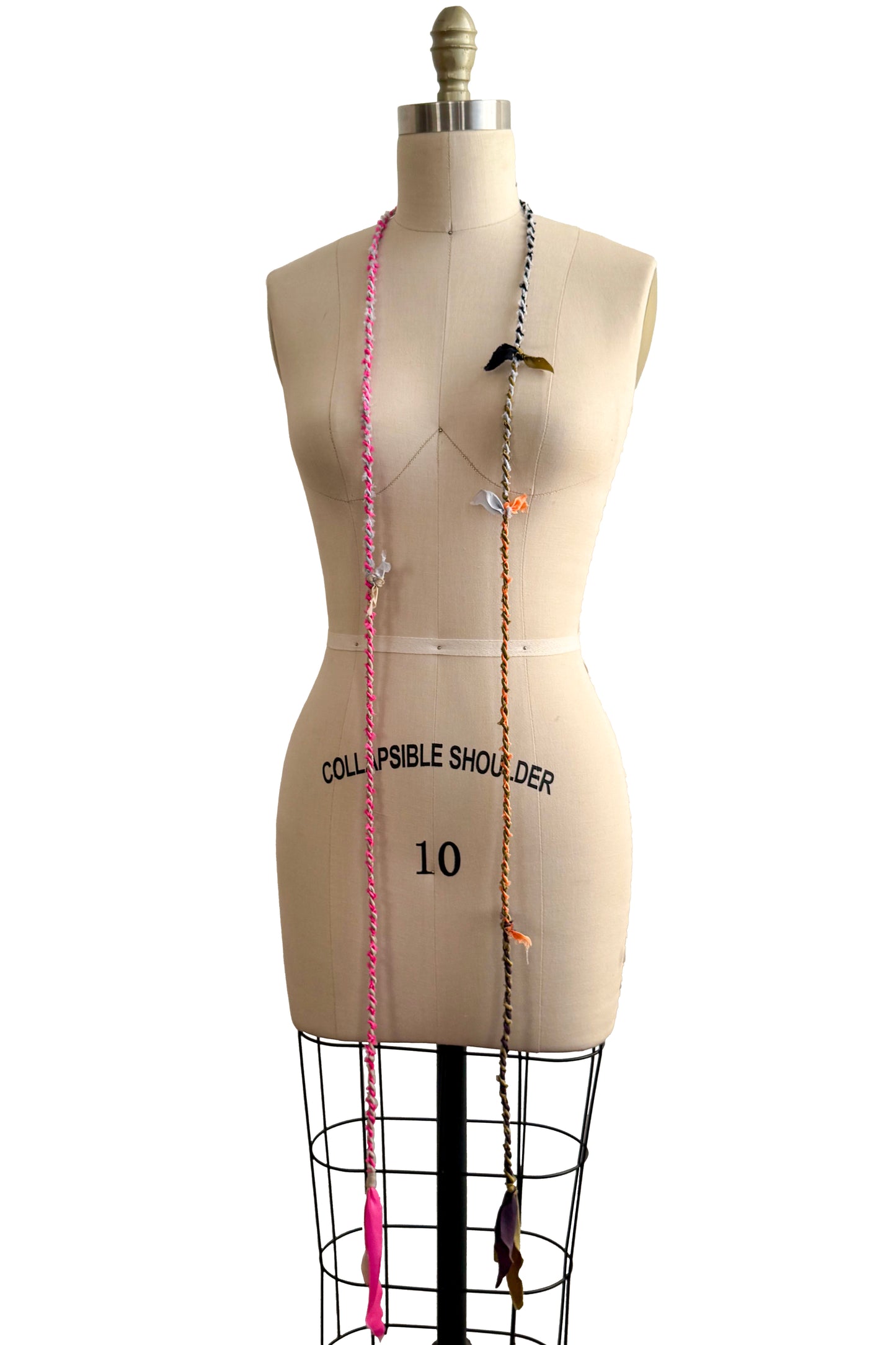 Hand Twisted Silk Rope Lariat Tie Necklace | Orange, Gold, Pink, Black, White