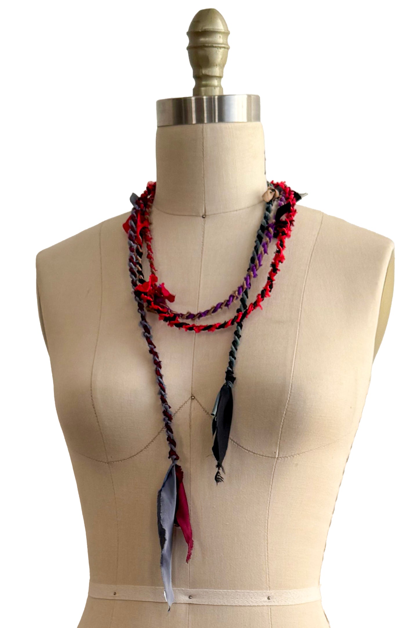 Hand Twisted Silk Rope Lariat Tie Necklace | Navy, Purple, Red