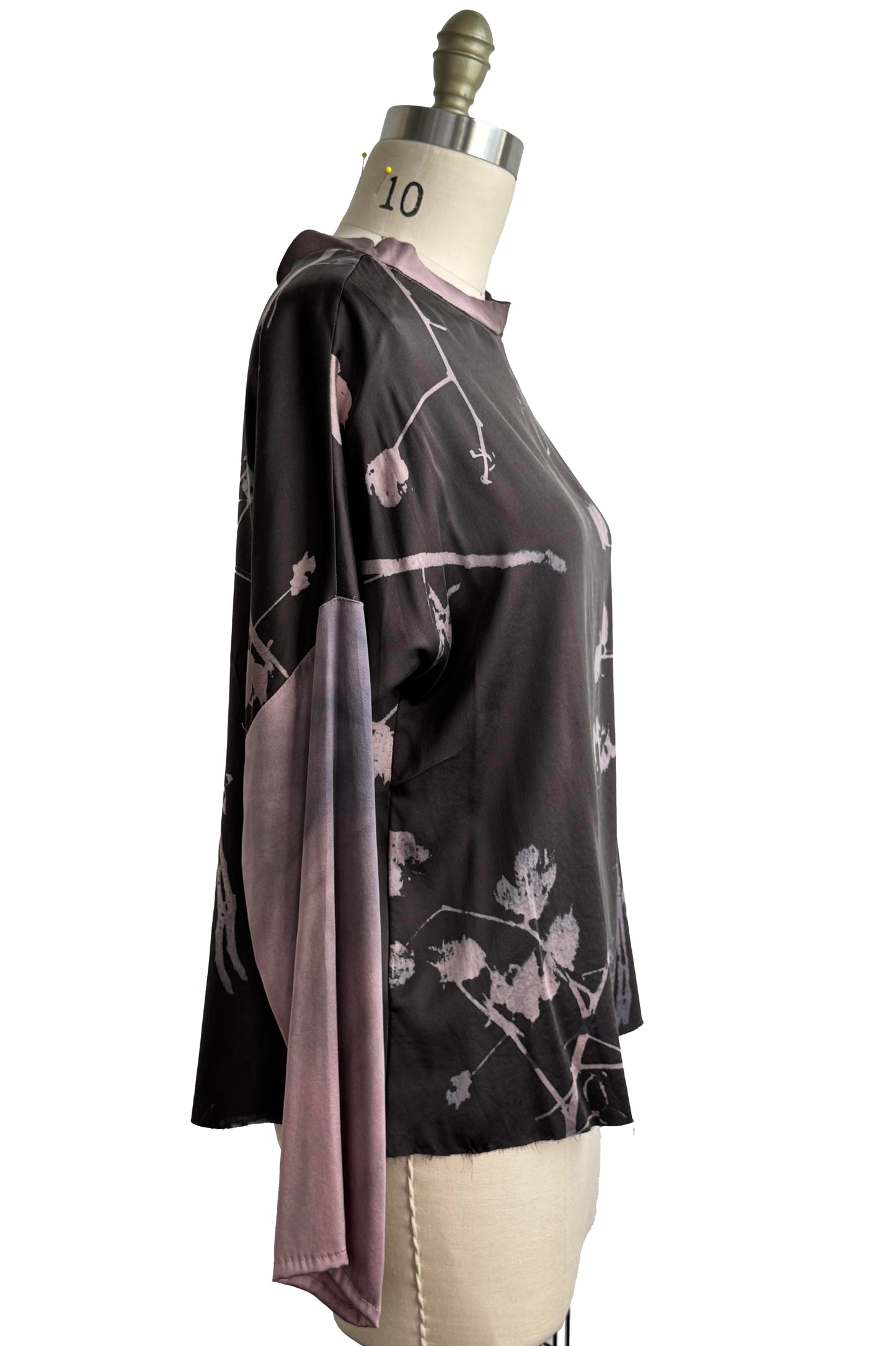 Portia Top Long Sleeve Silk Charmeuse | Cotton Print | Grey & Black