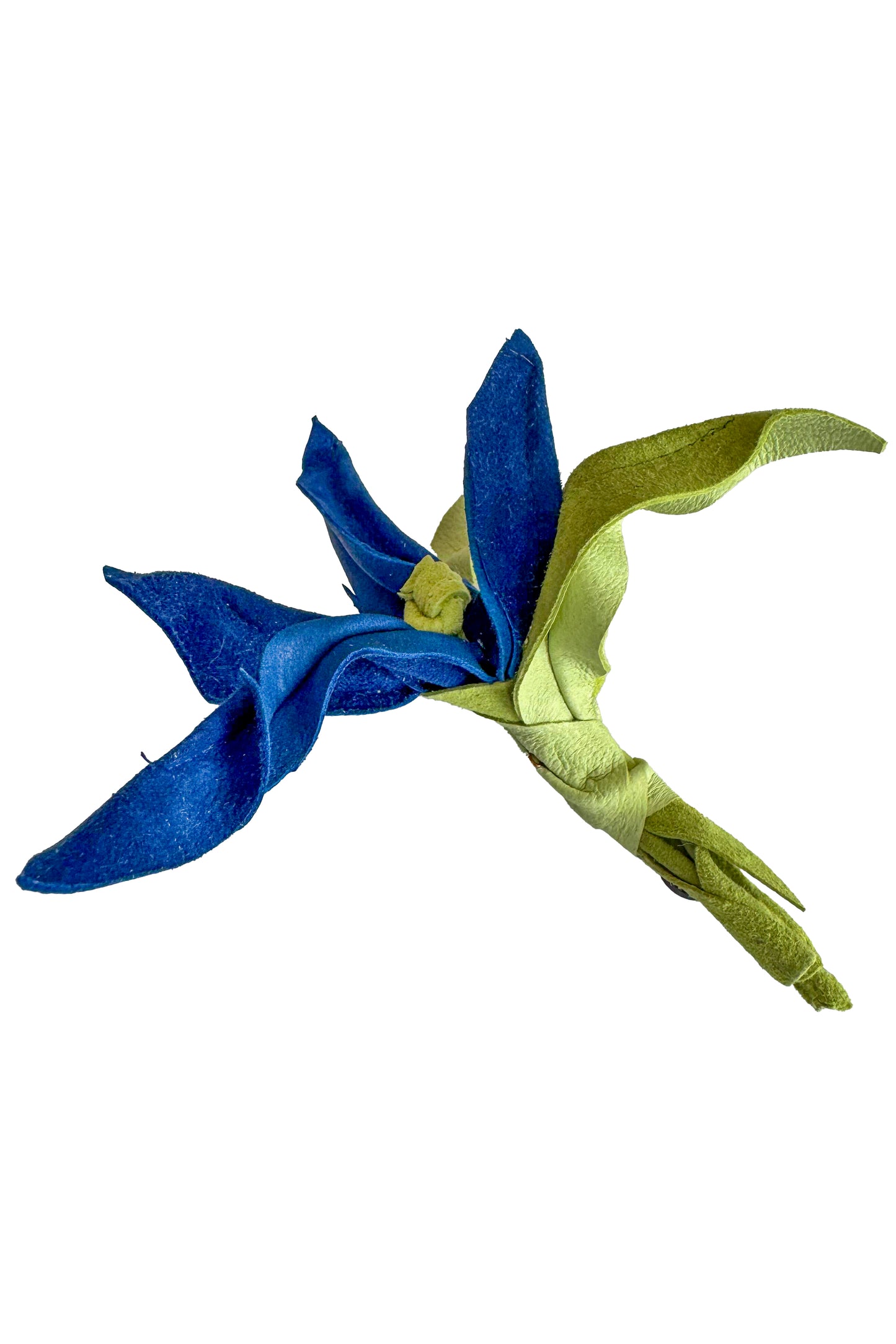 Leather Flower Magnetic Brooch - Blue & Green Orchid