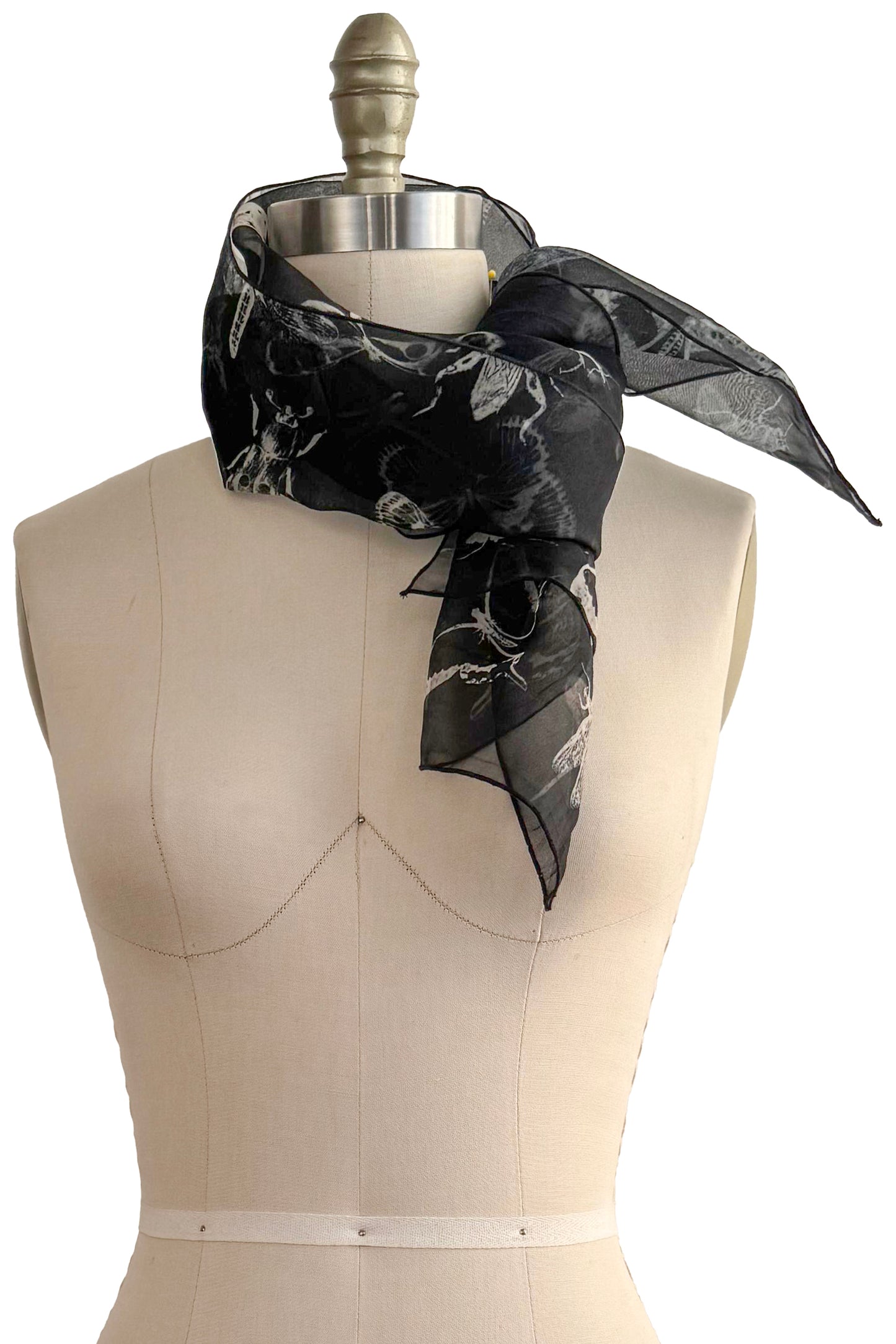 Silk Organza Scarf - Bug Print | Black & Natural