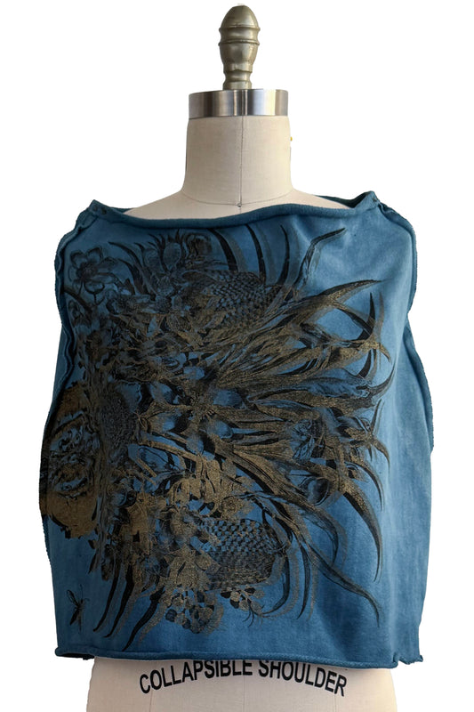 KB x Alquimie Studio Shrug - French Terry - Bouquet Print - Indigo