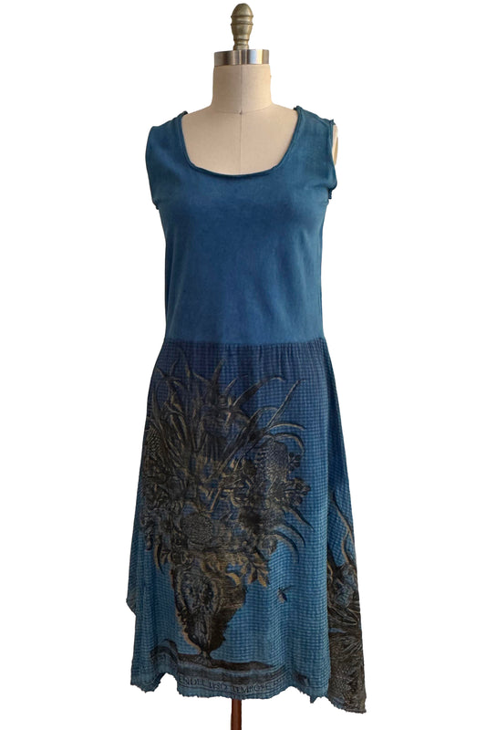 Marais Dress in Cotton - Bouquet - Indigo, Black & Gold - Small