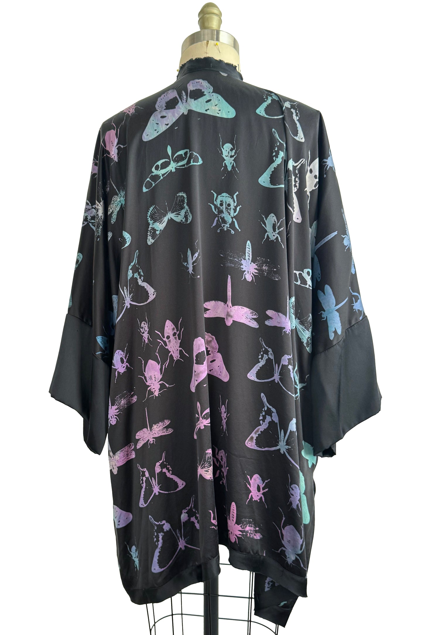 Lucianne Kimono - Silk Charmeuse Bug Print - Black, Pink & Purple