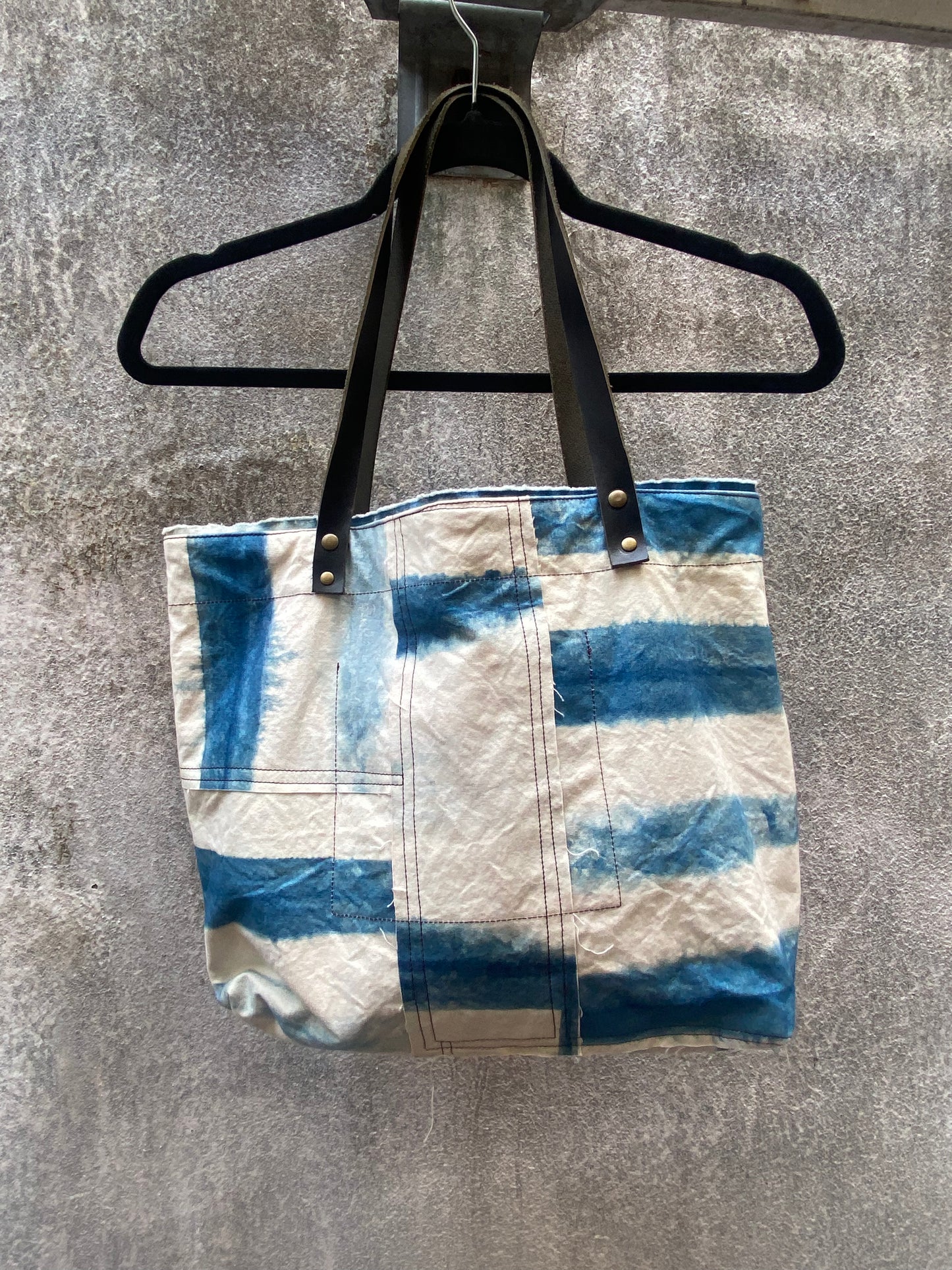 Tote w/ Black Leather Handle - Itajime Dye - Indigo