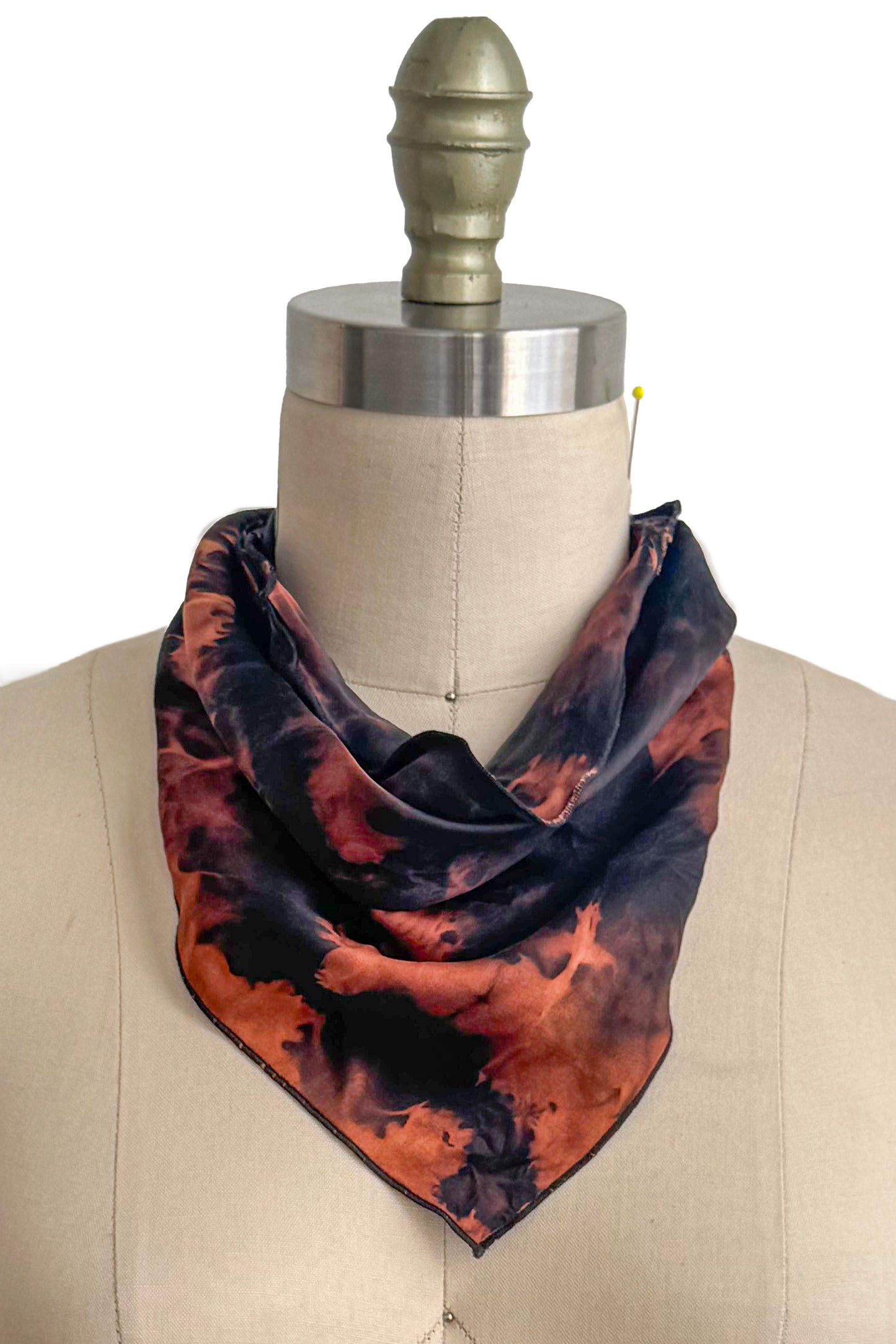 Silk Bias-Cut Kerchief - Black & Orange