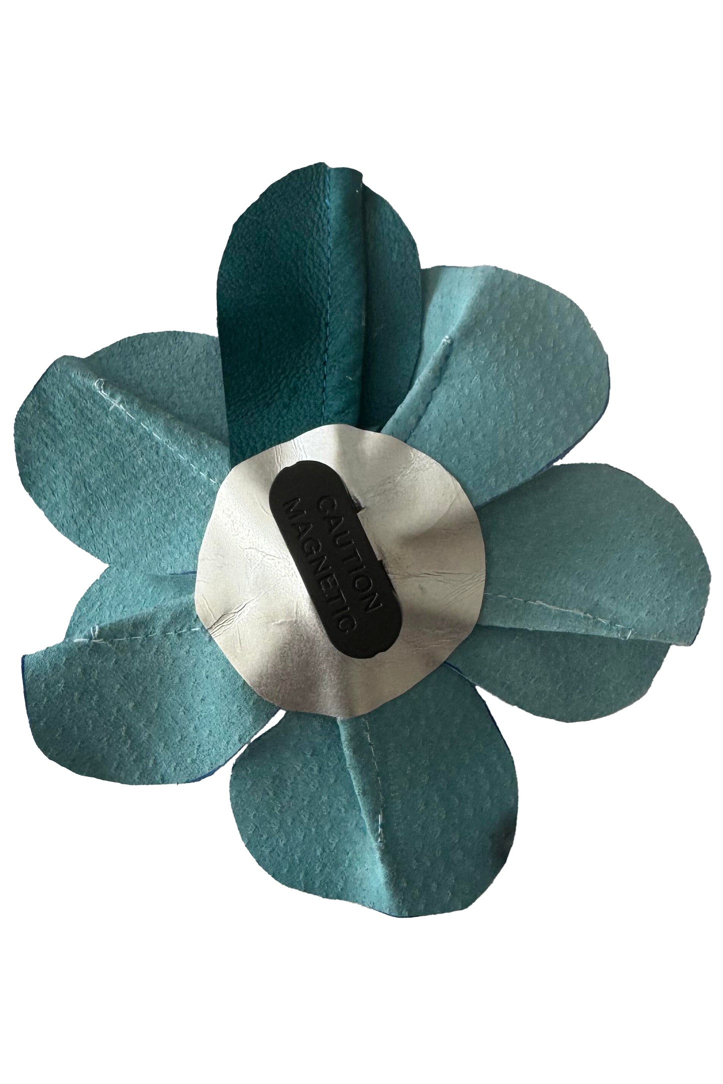 Leather Flower Magnetic Brooch - Teal & Aqua Camellia