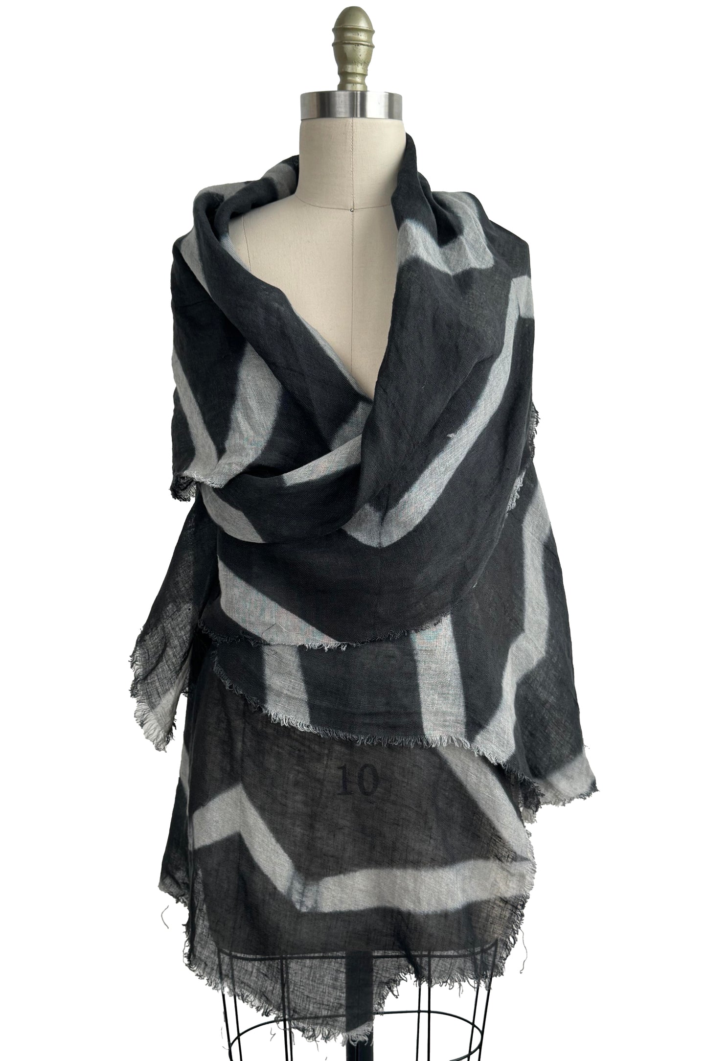 Asymmetrical Wrap Vest | Open Weave Linen | Itajime Dye | White & Grey