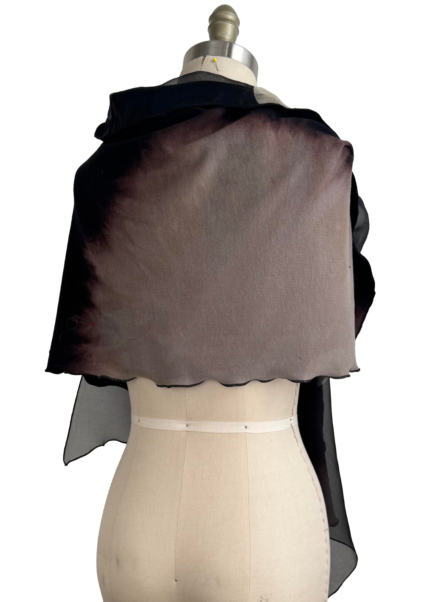 Double Layer Shawl – Silk Organza & French Terry with Moon Print | Black & Natural