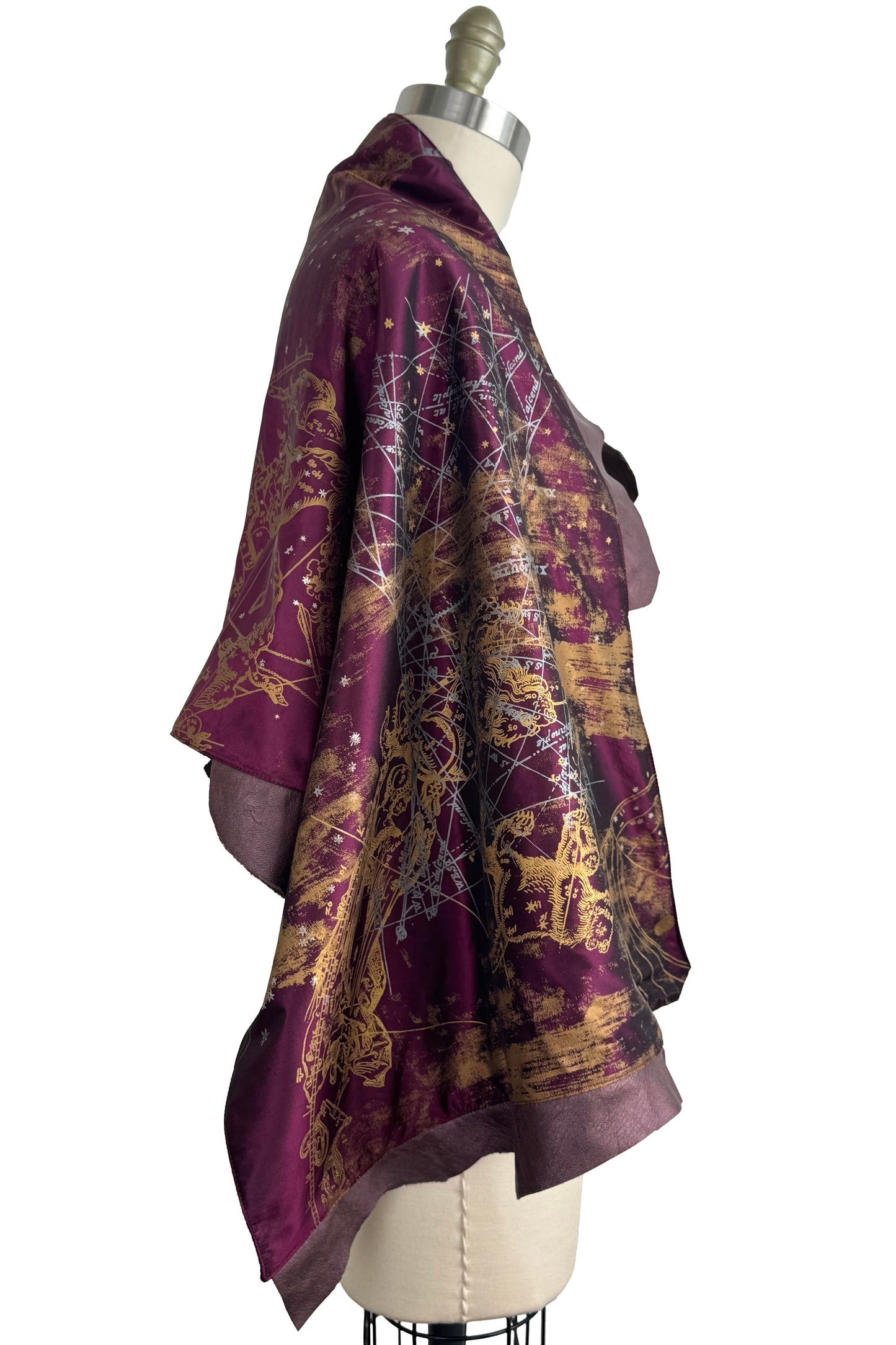 Opera Cape in Silk Taffeta with Cashmere & Leather - Celestial Print | Mulberry