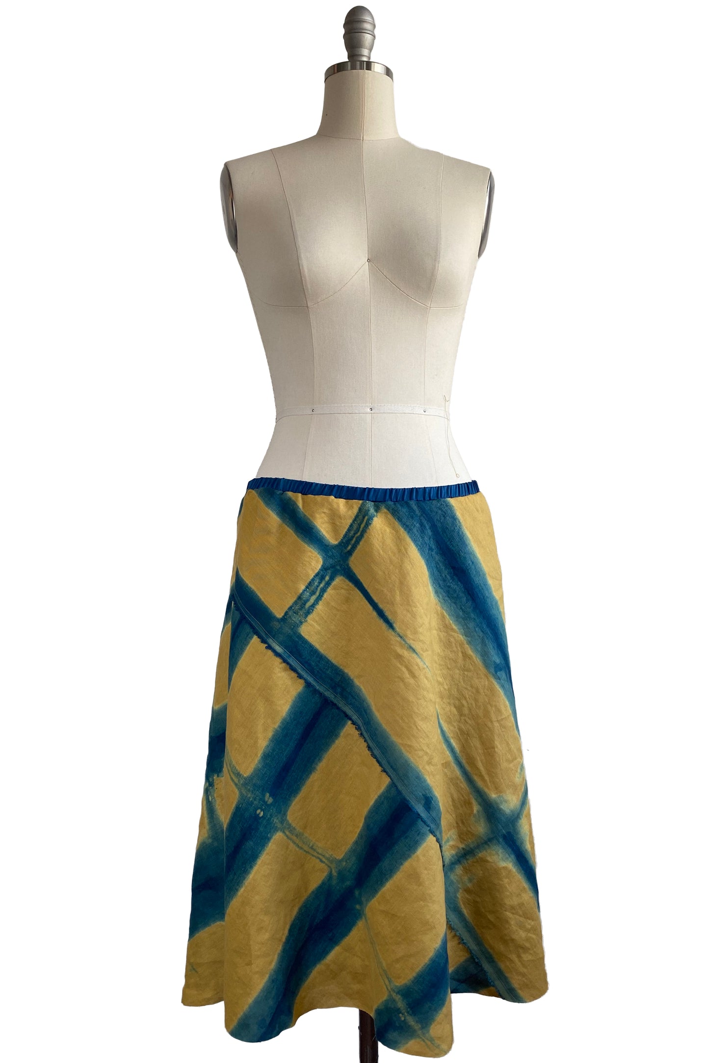 Toulouse Skirt w/ Shibori Itajime Dye - Ochre & Indigo - Medium