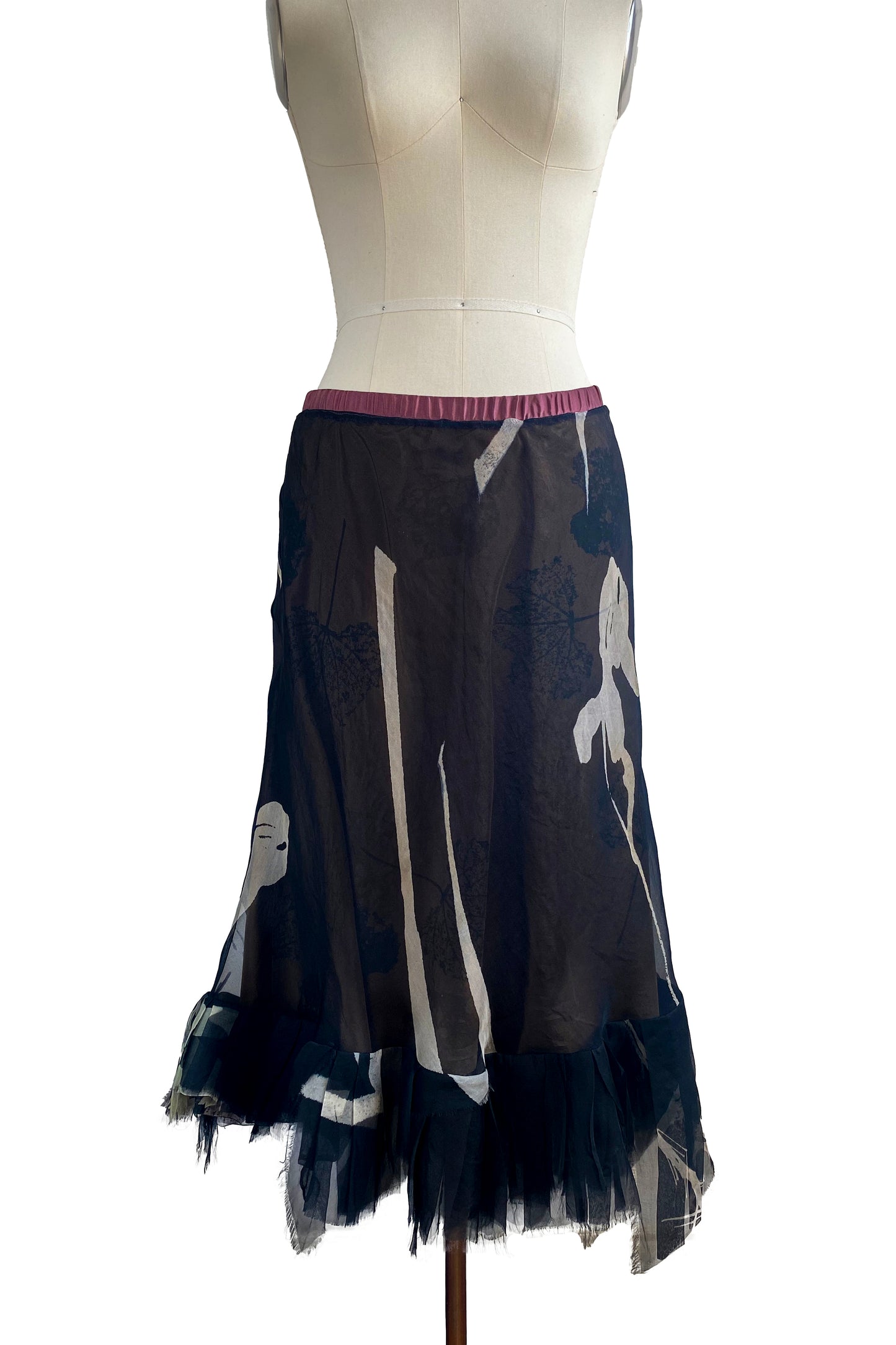 Toulouse Reversable Skirt | Silk Organza & Silk Taffeta | Tulip & Leaf Print | Black & Gold | Small