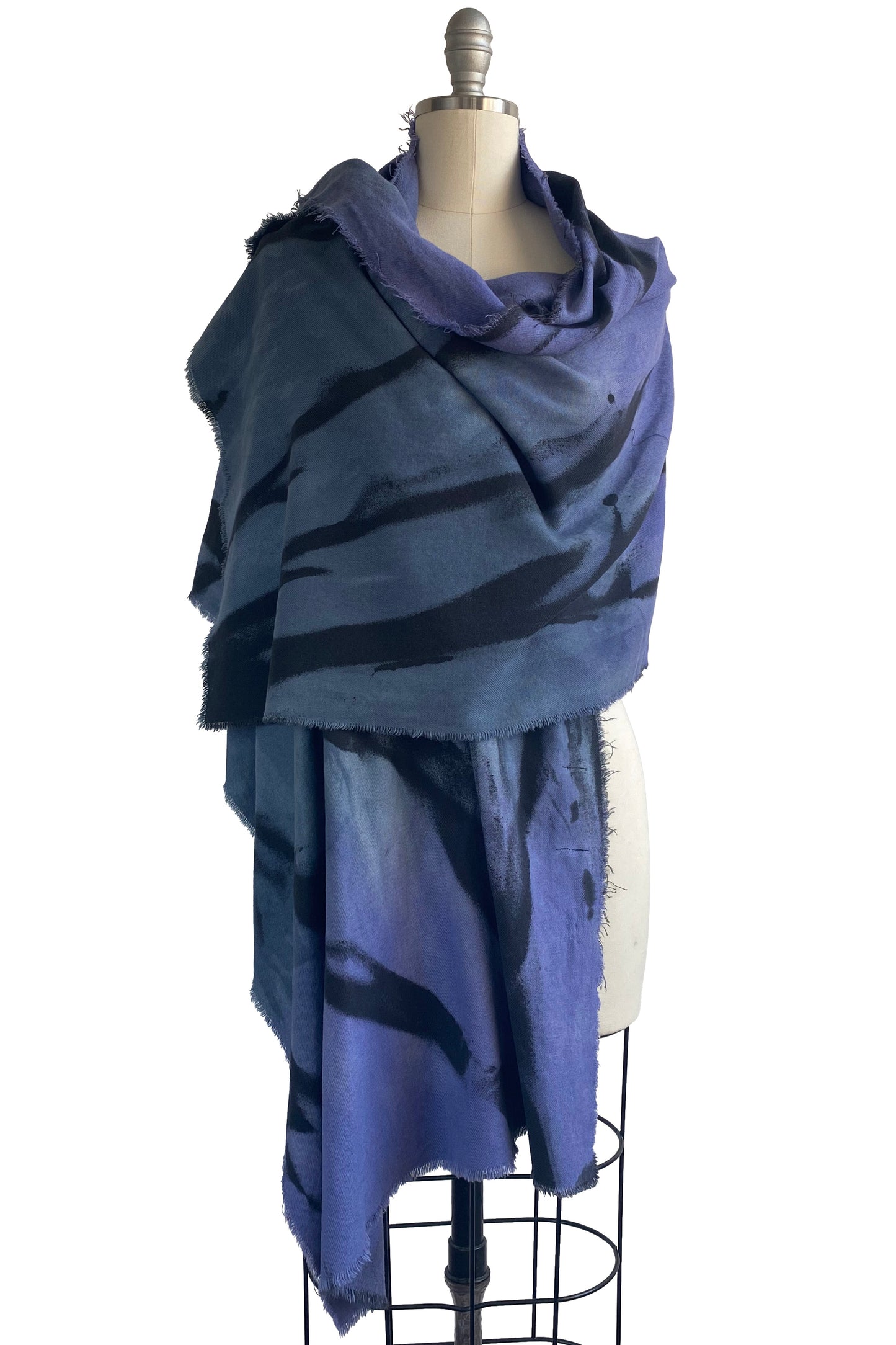 Cotton Twill Weave Shawl w/ Spray Dye - Purple, Blue & Black